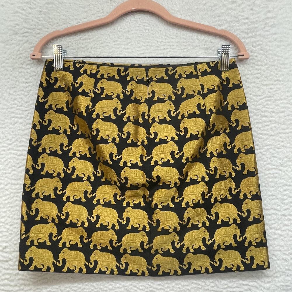 J Crew Skirt Womens 00 Black Gold Elephant Jacquard Brocade Mini Lined E3693 - Picture 2 of 10